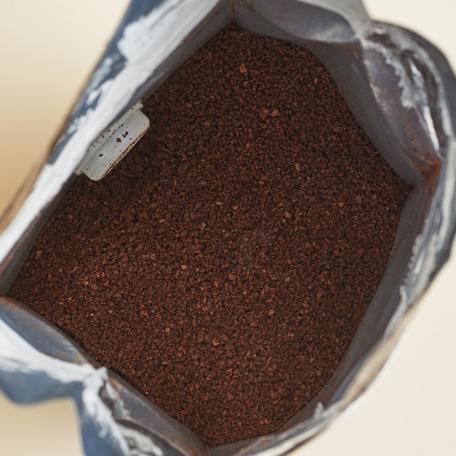 inside coffee bag, showing ground size
