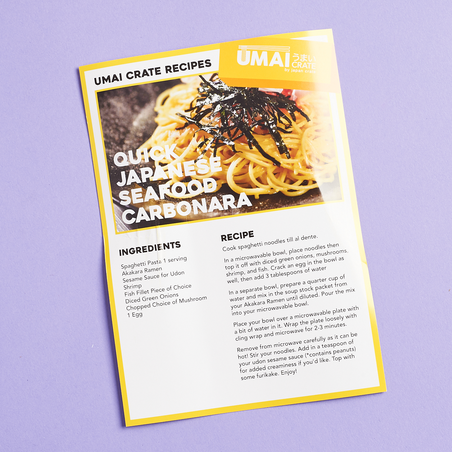 quick japanese seafood carbonara recipe card