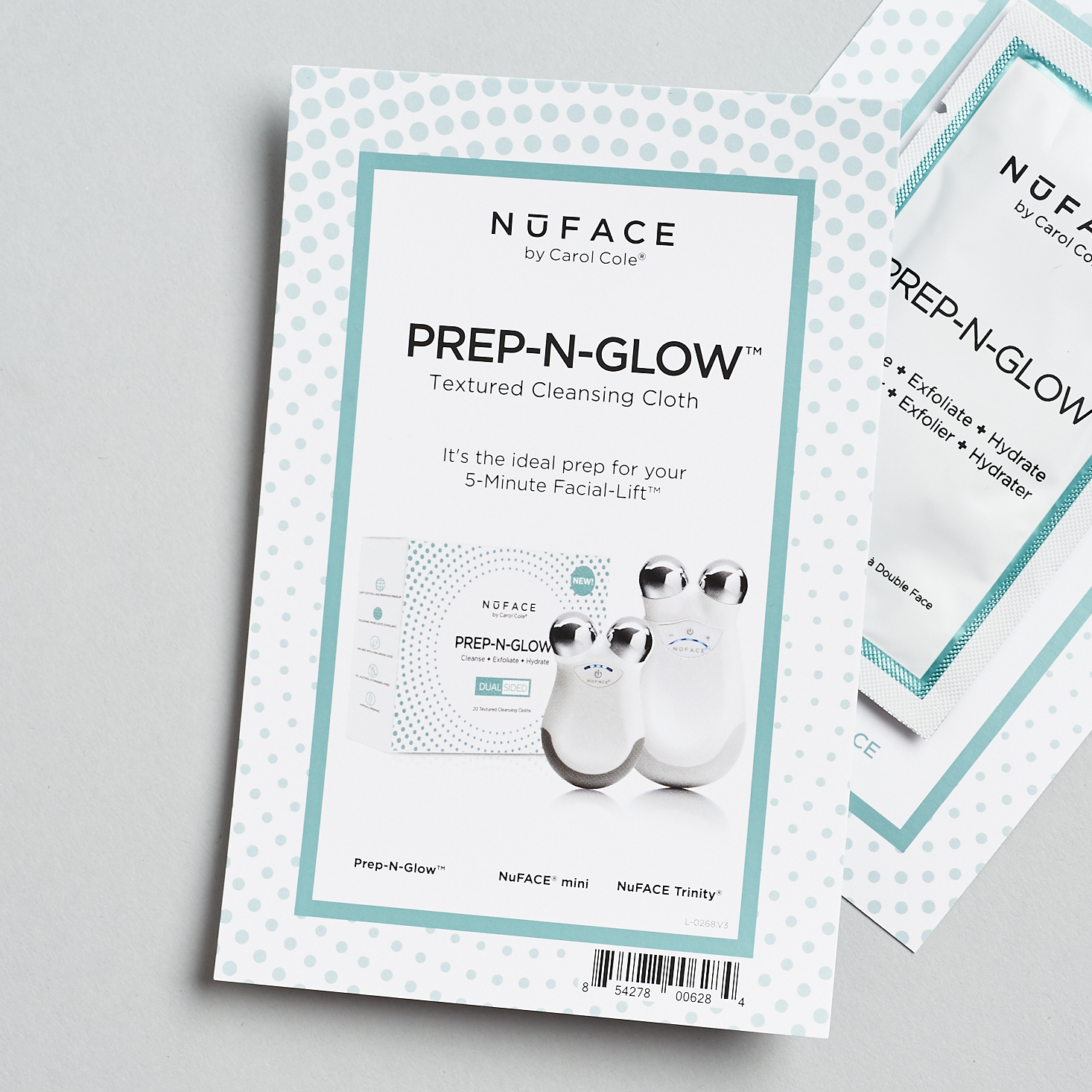 close up of info for NuFACE Prep-N-Glow Cloths