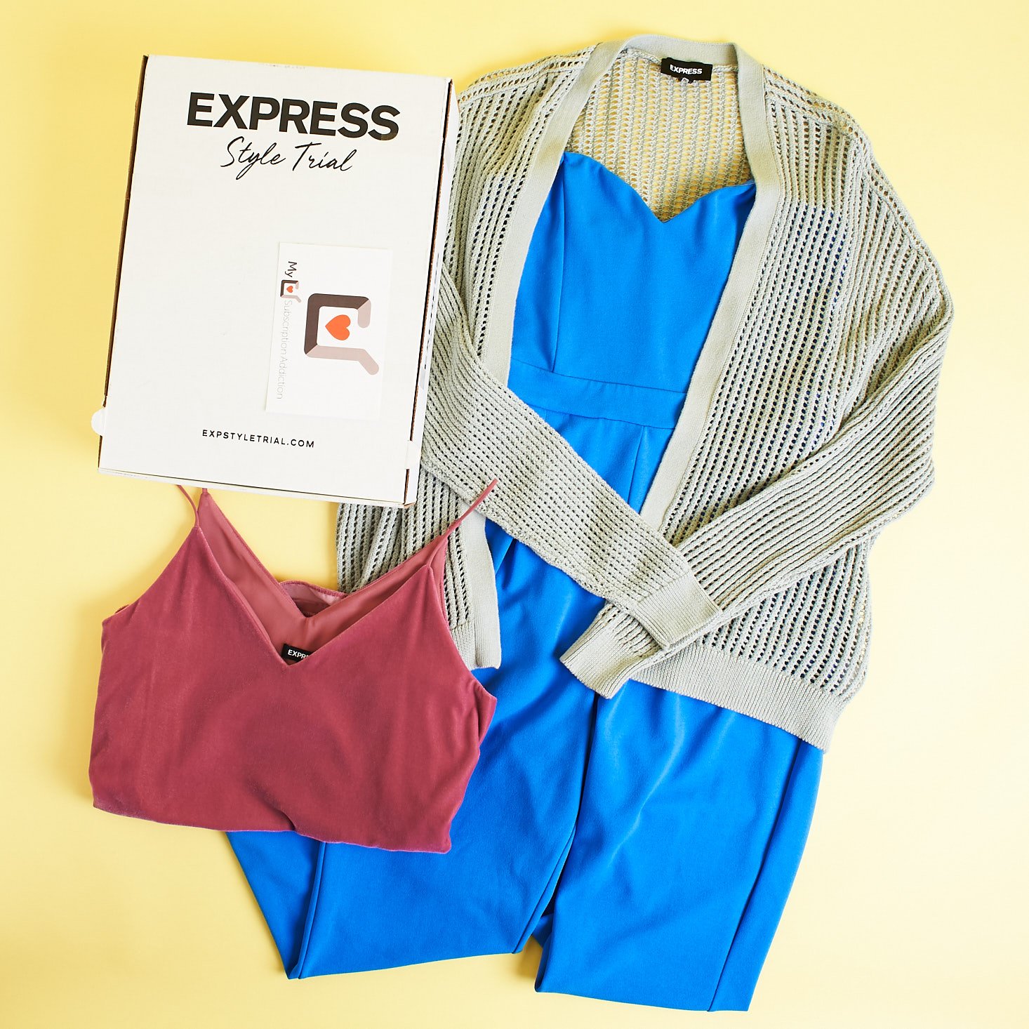 3 Express clothing items around Express Style Trial Box