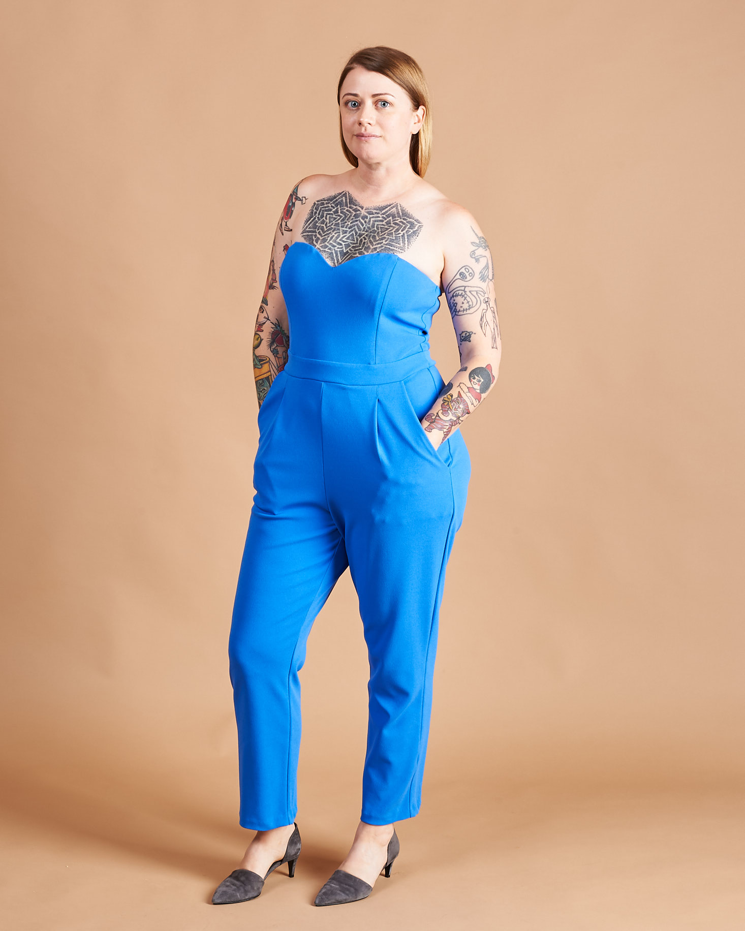 Marne in Strapless Sweetheart Neck Jumpsuit in Bright Blue