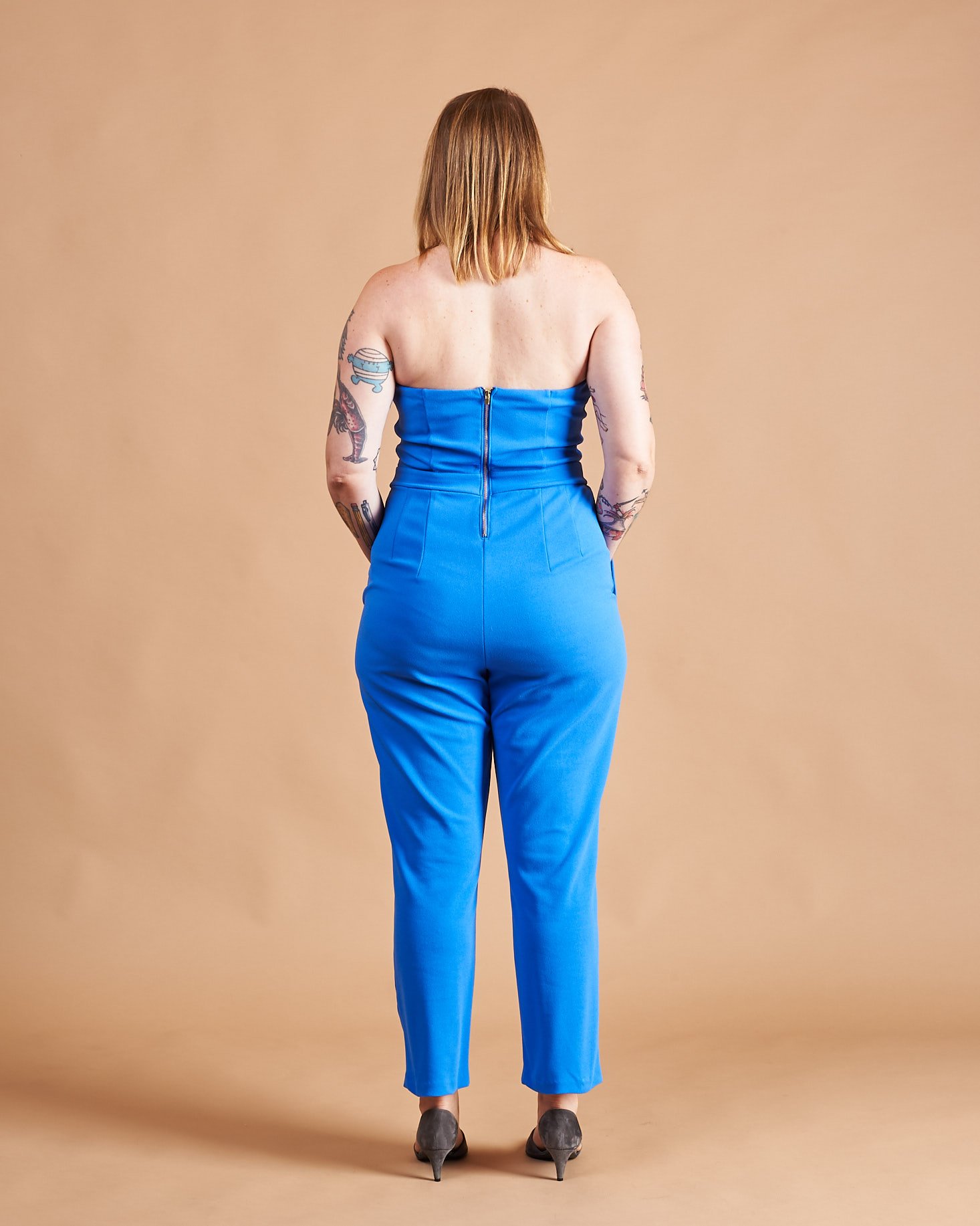 Marne in Strapless Sweetheart Neck Jumpsuit in Bright Blue - back