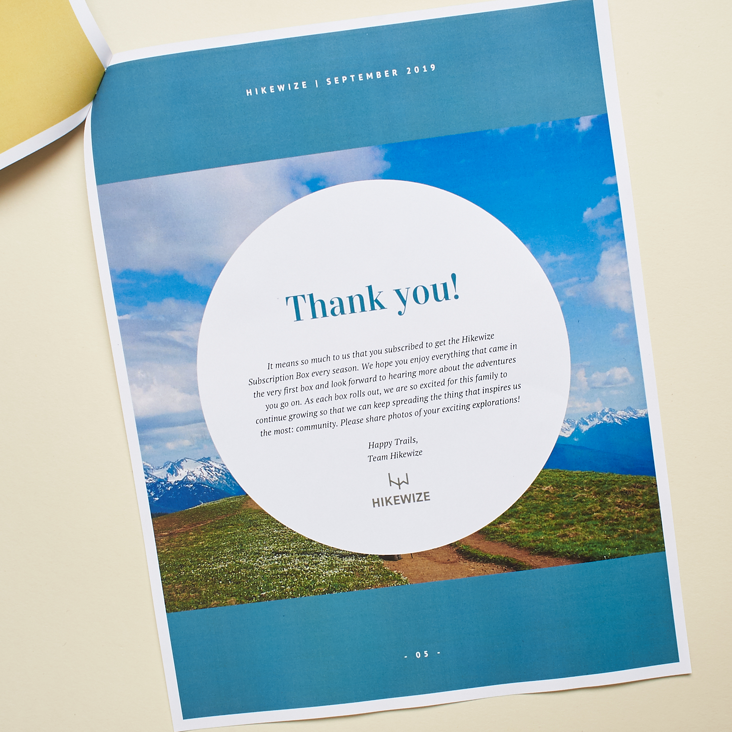 4th page of Hikewize info booklet with Thank you