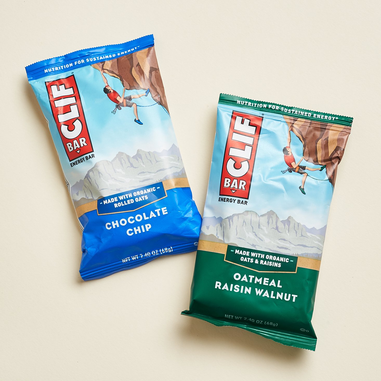 2 Clif Bars in Choc Chip + Oatmeal Raisin Walnut