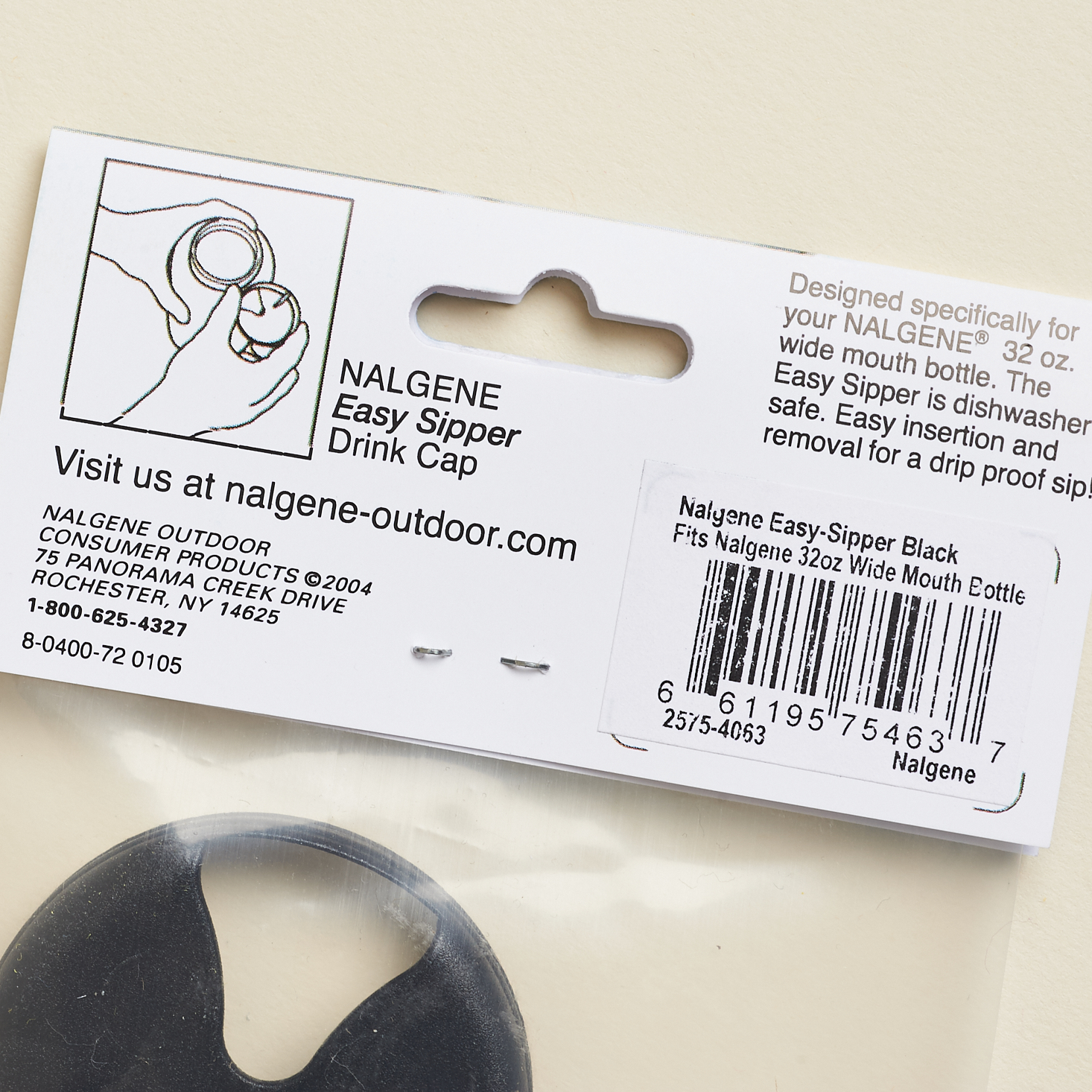 details on back of Nalgene easy sip lid package