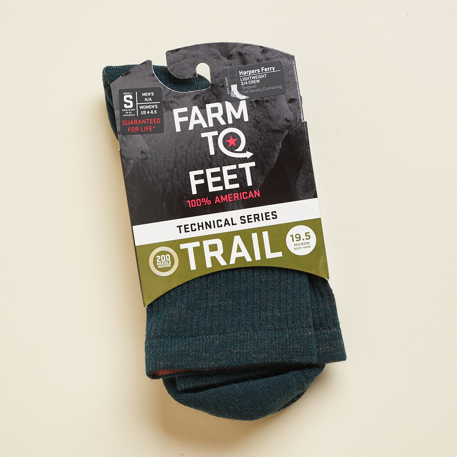 Farm to Feet Lightweight Technical 3/4 Crew sock in package