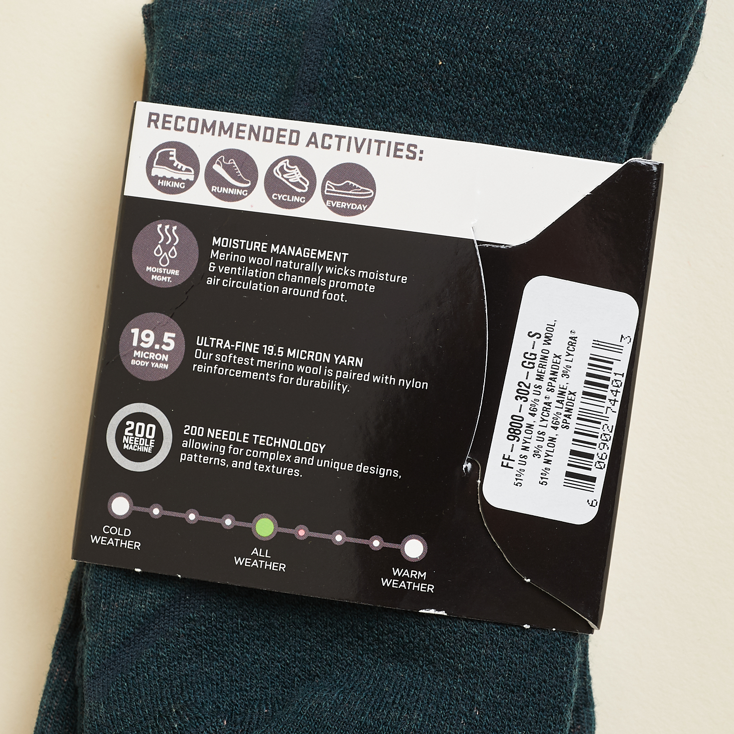 back of Farm to Feet Lightweight Technical 3/4 Crew sock packaging