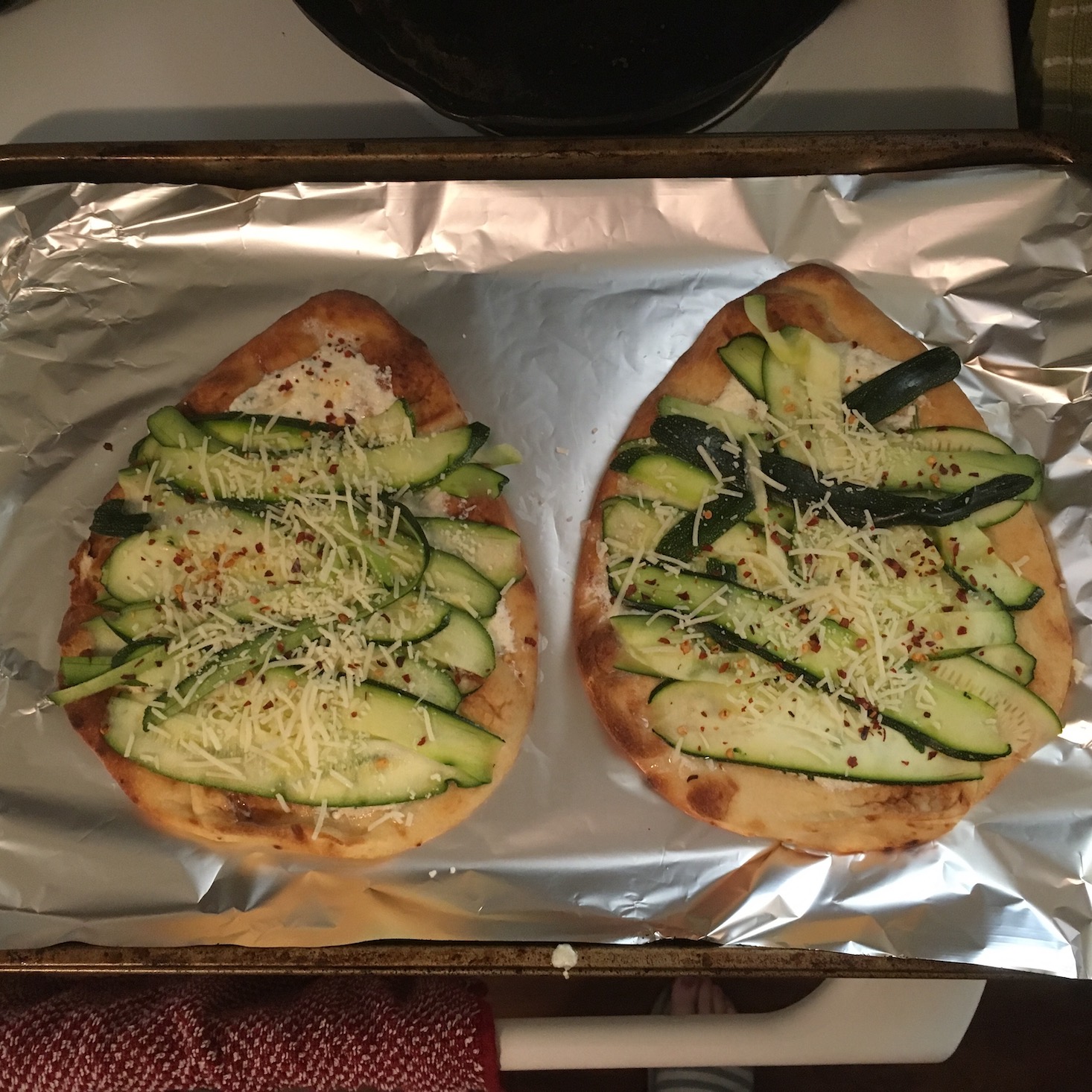 pizza bianca flatbreads with cheese and red pepper flakes