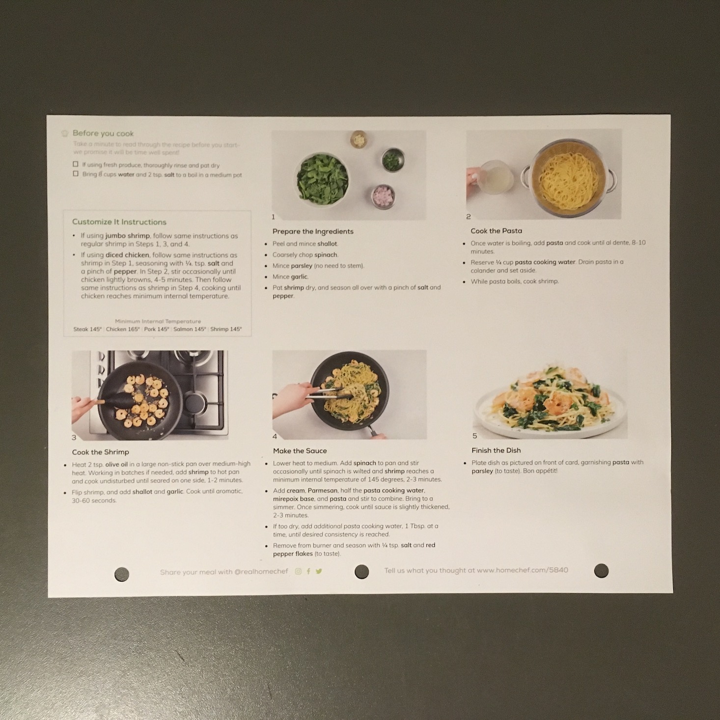 shrimp florentine recipe card back