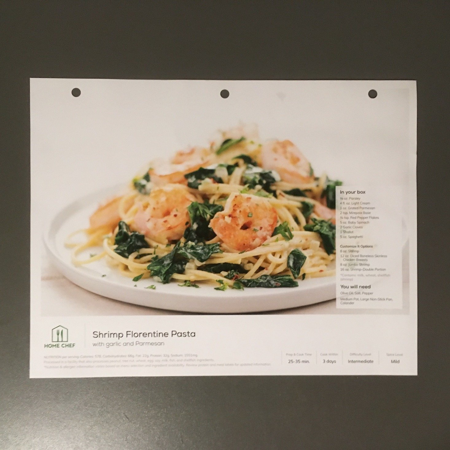 shrimp florentine recipe card front