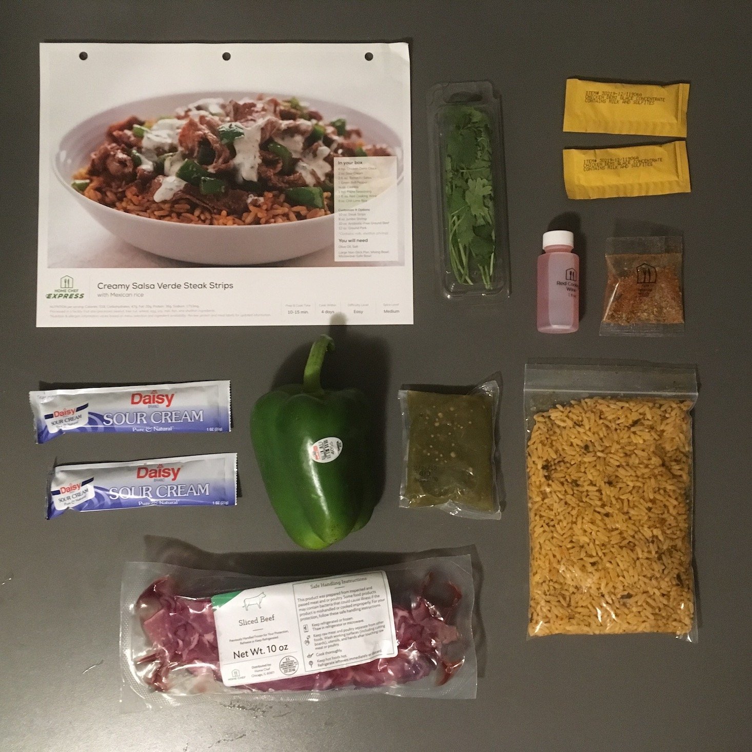 steak and rice bowl ingredients laydown