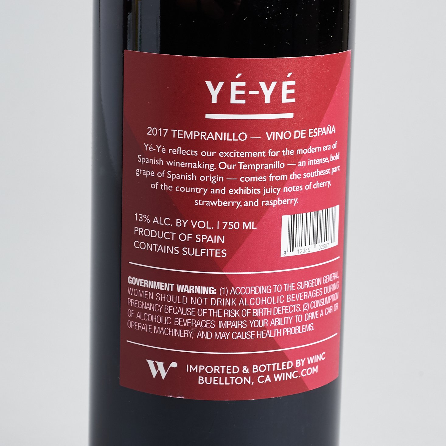 Winc September 2019 - 2017 Yé-Yé Tempranillo back label