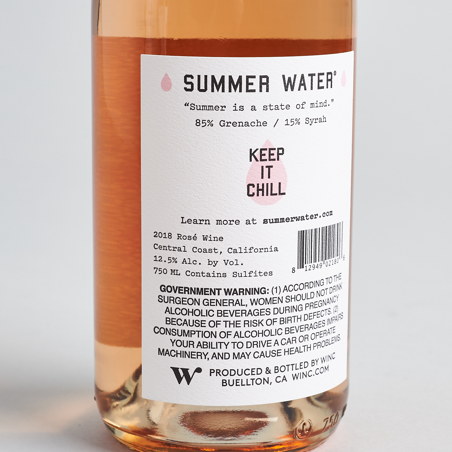 Winc September 2019 - 2018 Summer Water Rosé back label