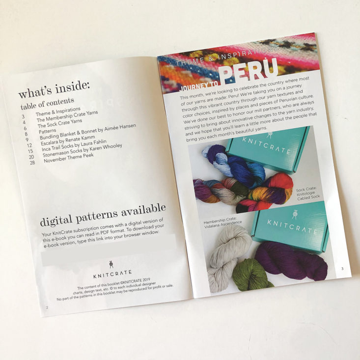 KnitCrate October 2019 booklet contents