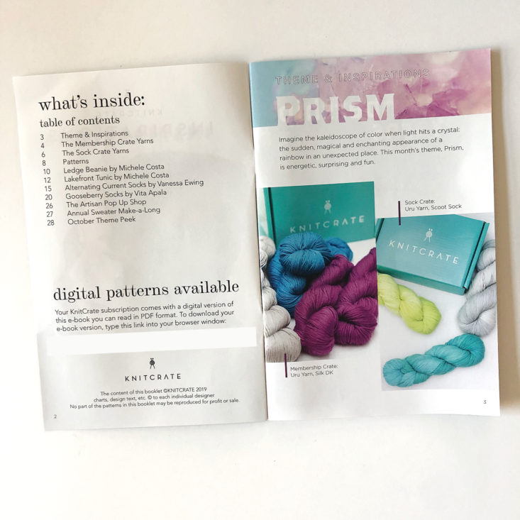KnitCrate September 2019 booklet contents