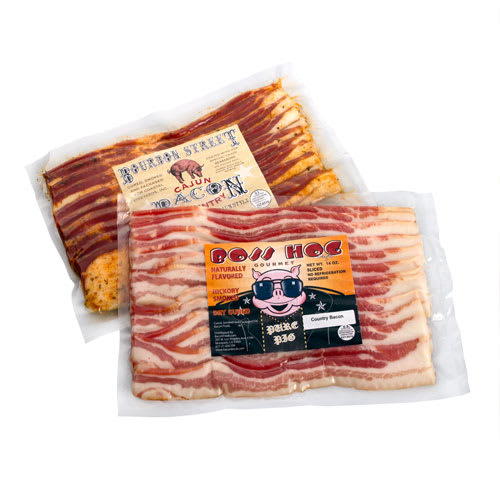 bacon packages on white background