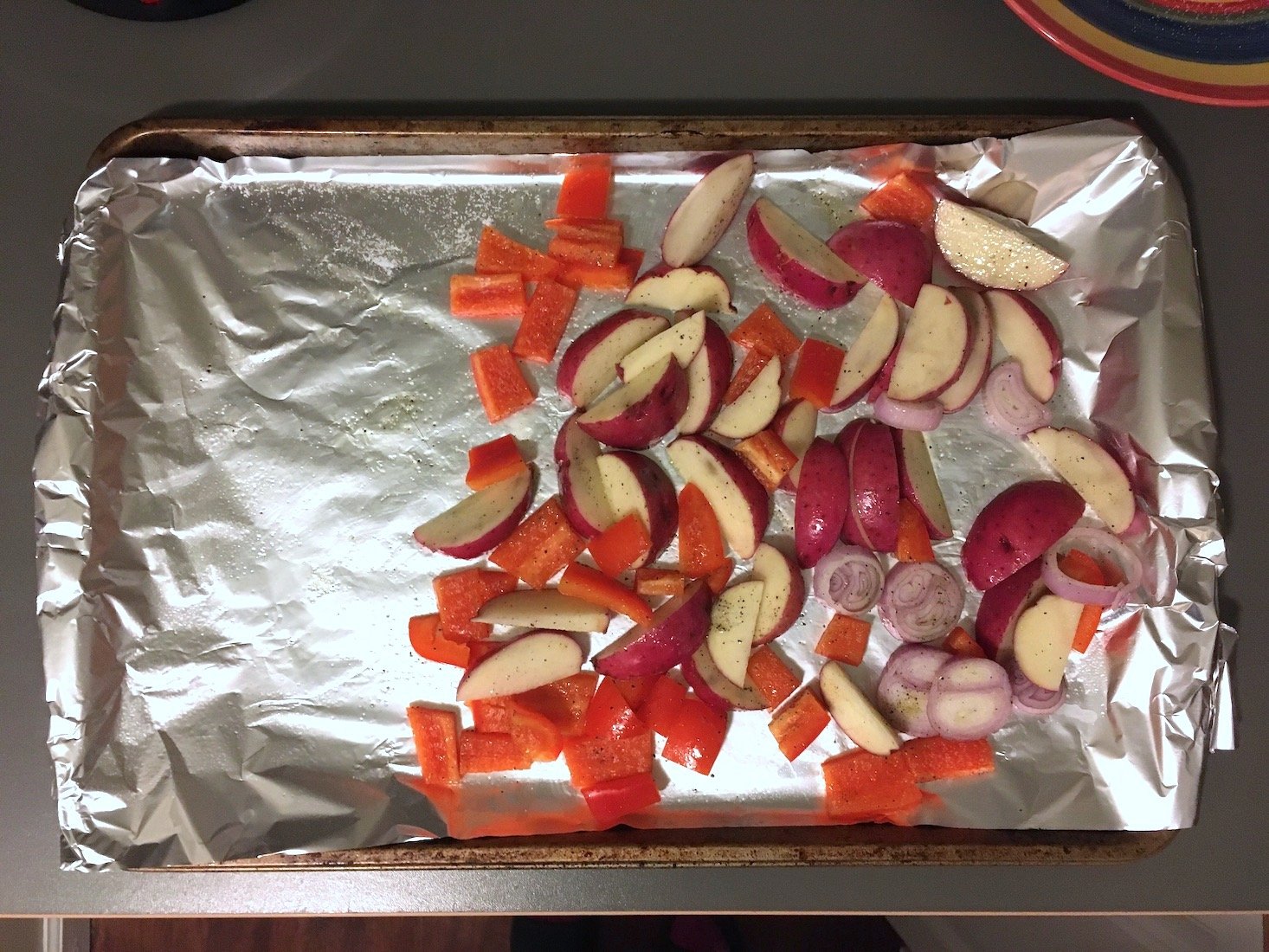 veggies on a tray to one side