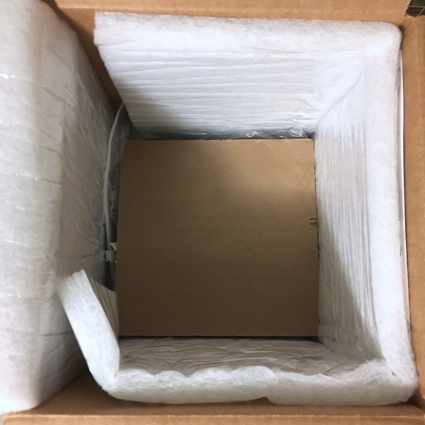 interior box view showing cardboard divider and insulation