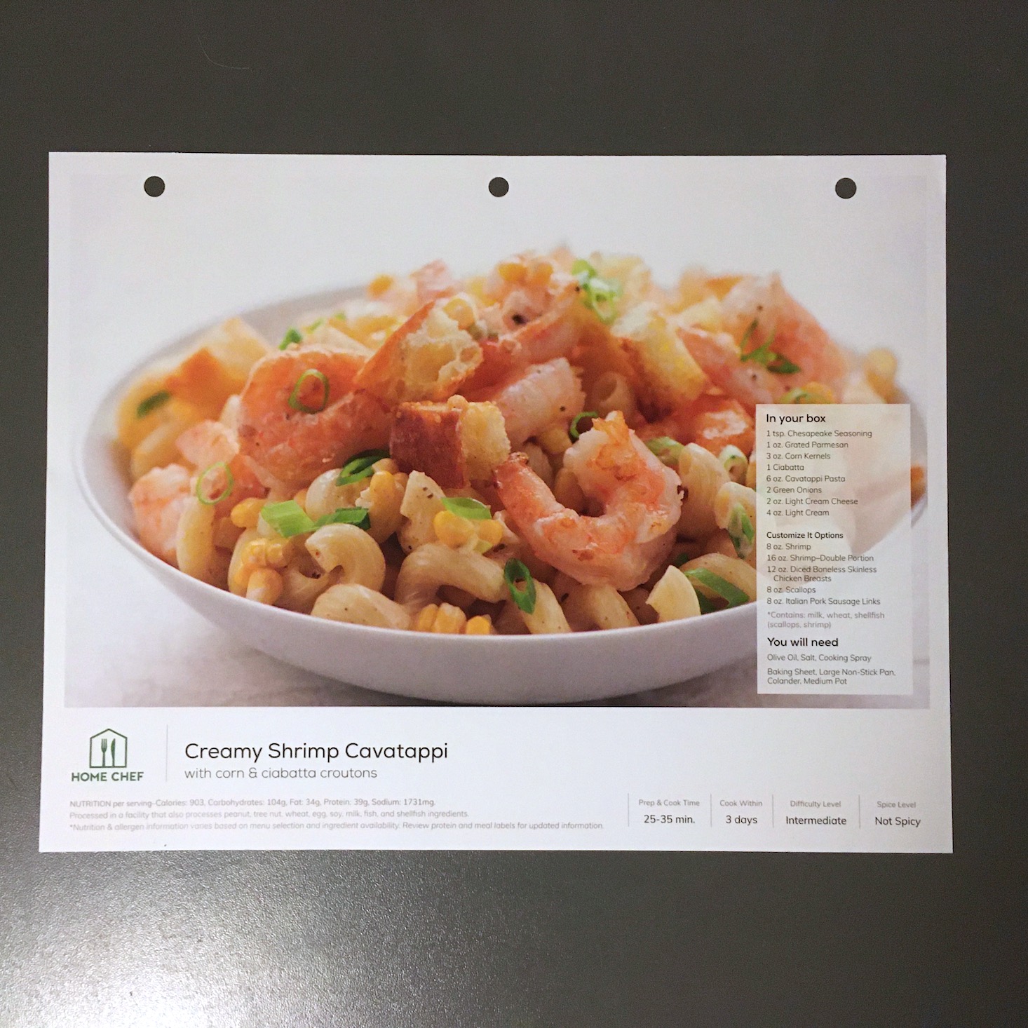 shrimp pasta recipe card