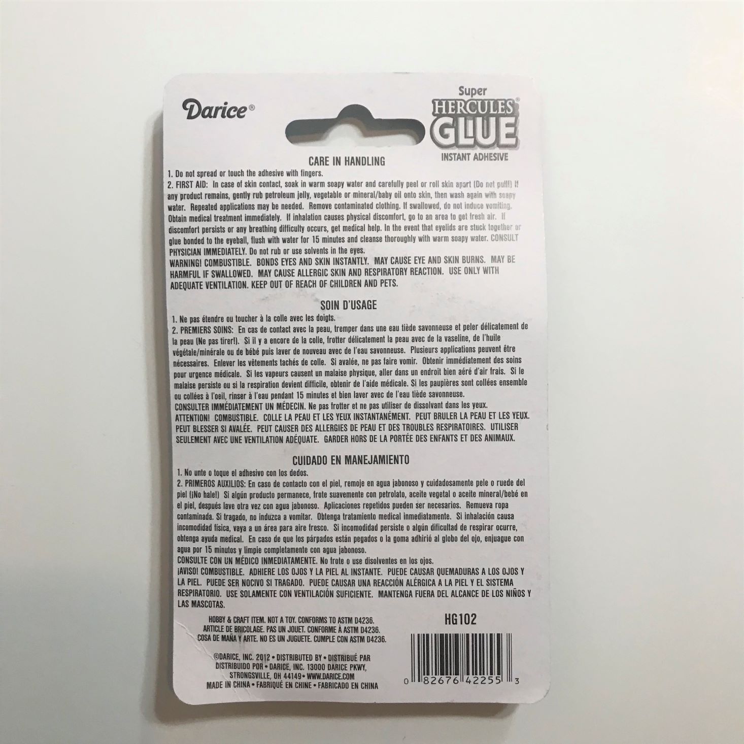 Adults and Crafts December 2019 super glue back of box