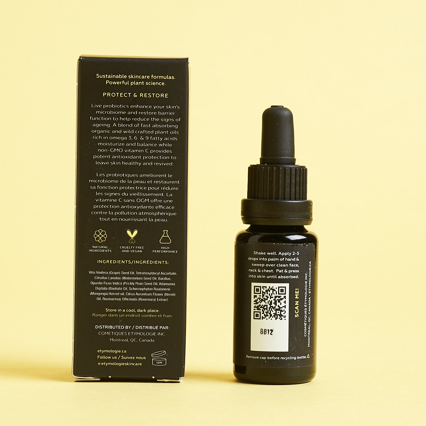 back of Étymologie Probiotic Vitamin C Serum w box