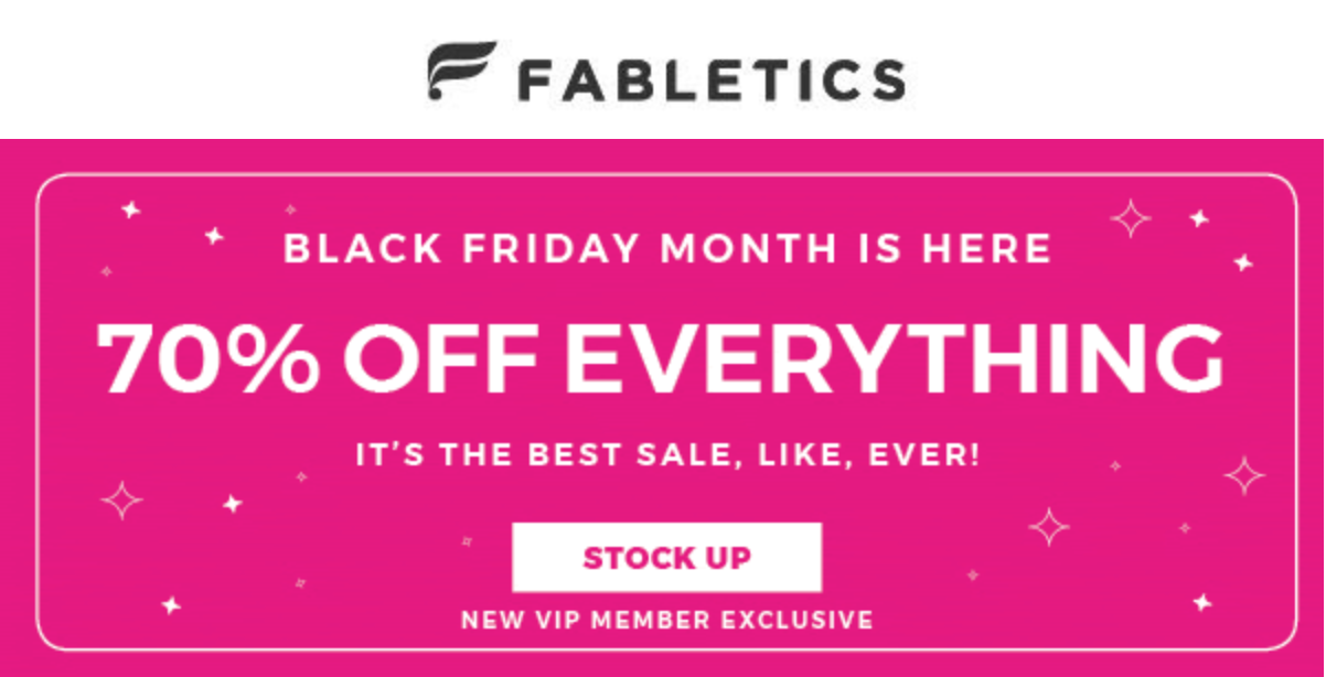 Fabletics Black Friday Sale – 70% Off First Purchase!