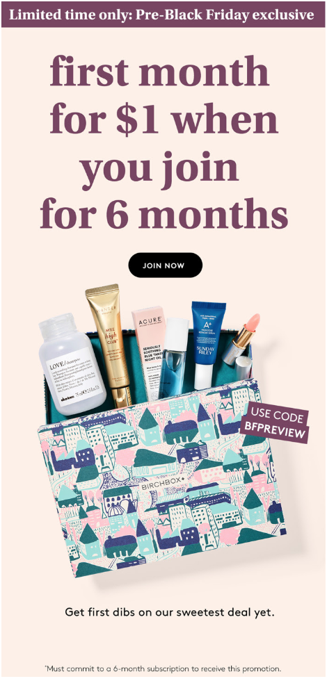 Birchbox Pre-Black Friday Sale – First Box For $1 With 6-Month Subscription!
