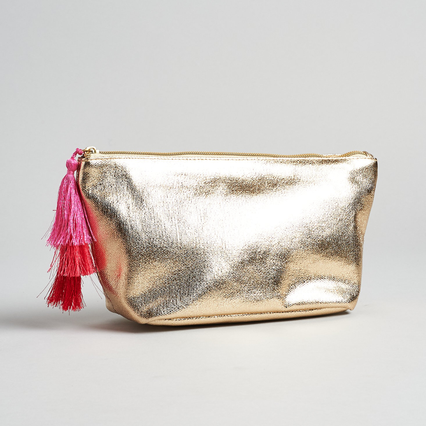 front of Metallic Gold Makeup Bag with Tassels