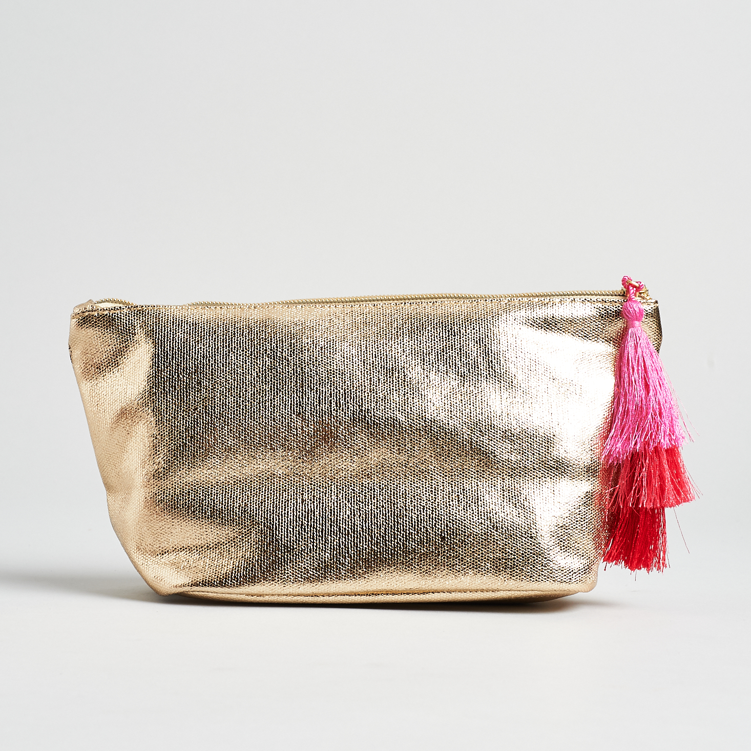 back of Metallic Gold Makeup Bag with Tassels