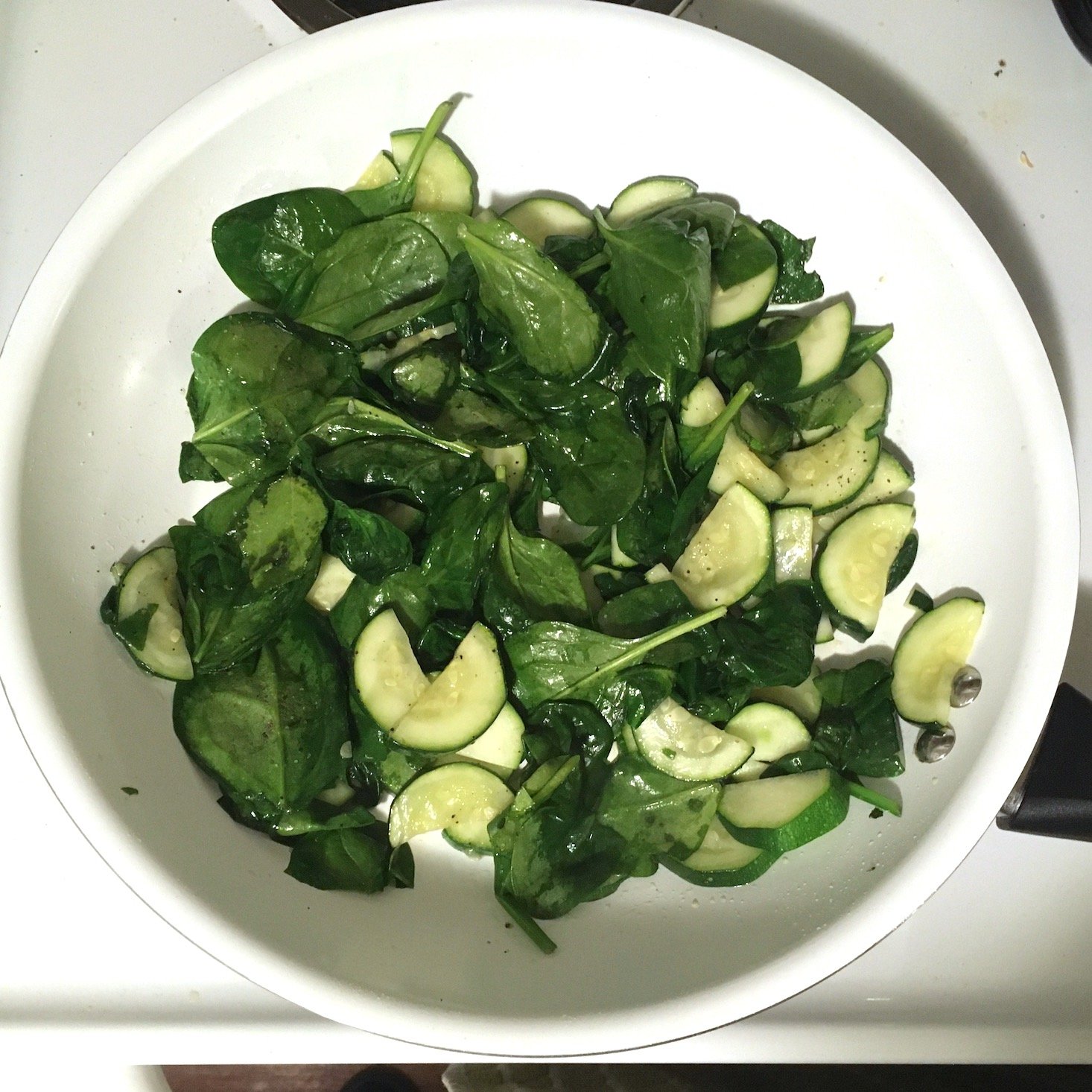 calabrian orecchiette zucchini and spinach in pan