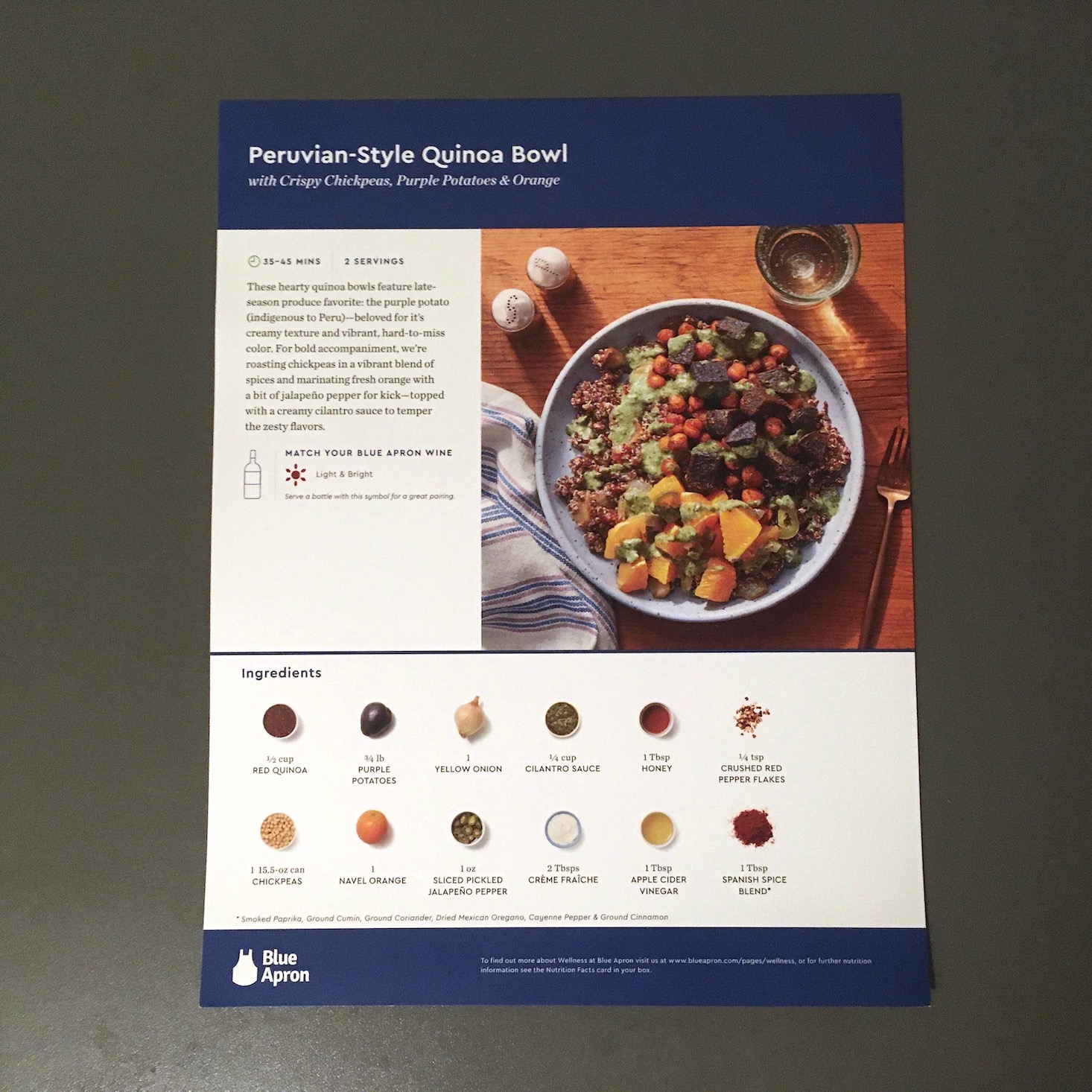 peruvian quinoa bowl recipe card front