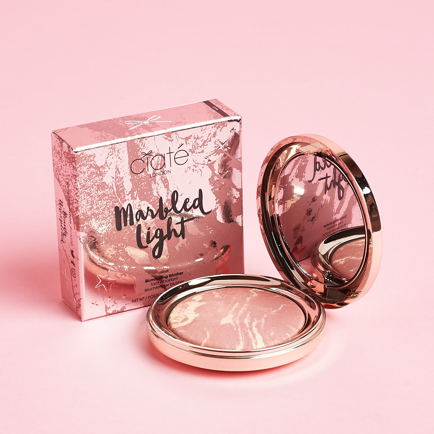 rose gold box and palette with swirled blush inside