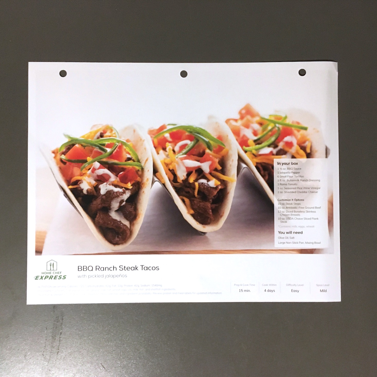 steak tacos recipe card front