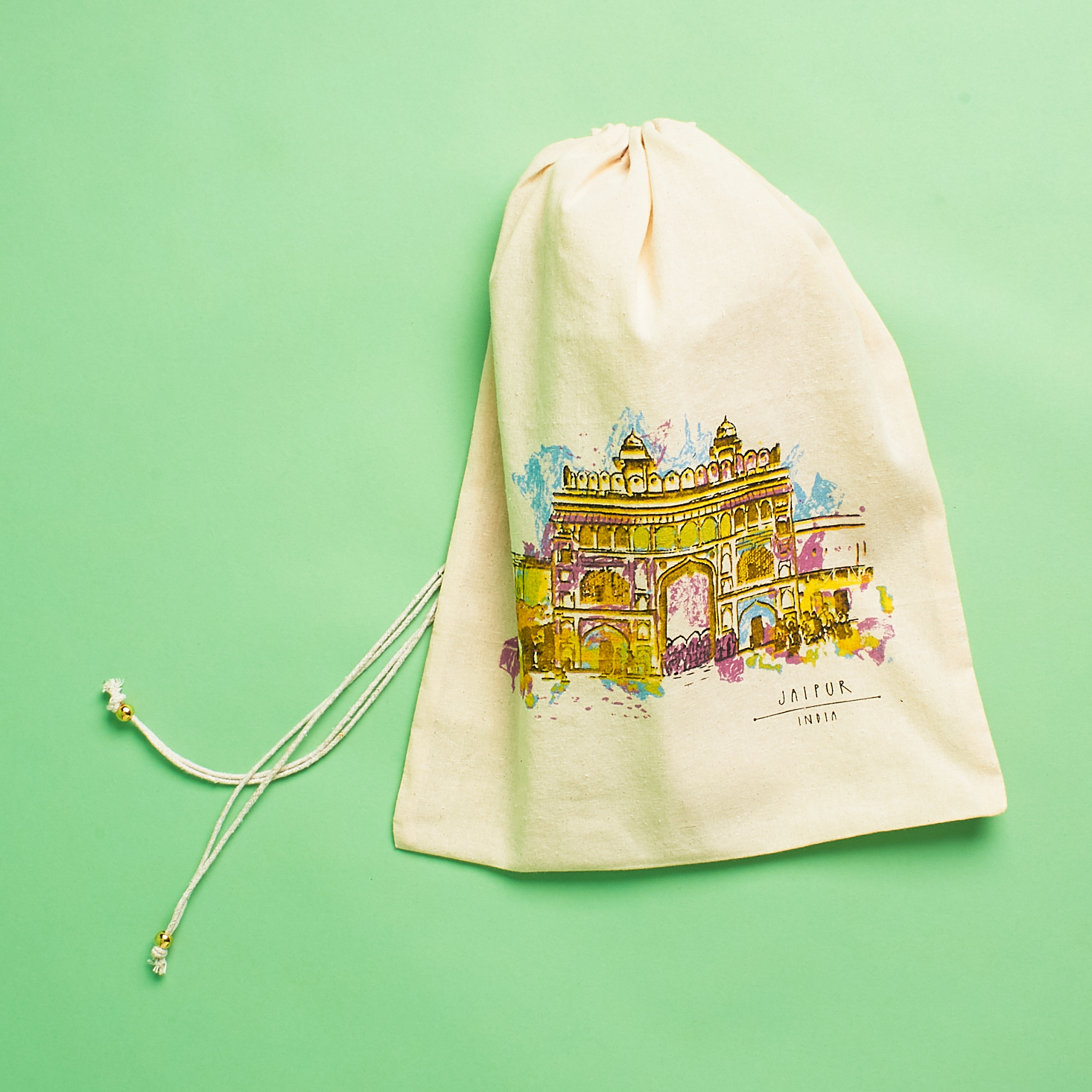jaipur themed linen drawstring bag