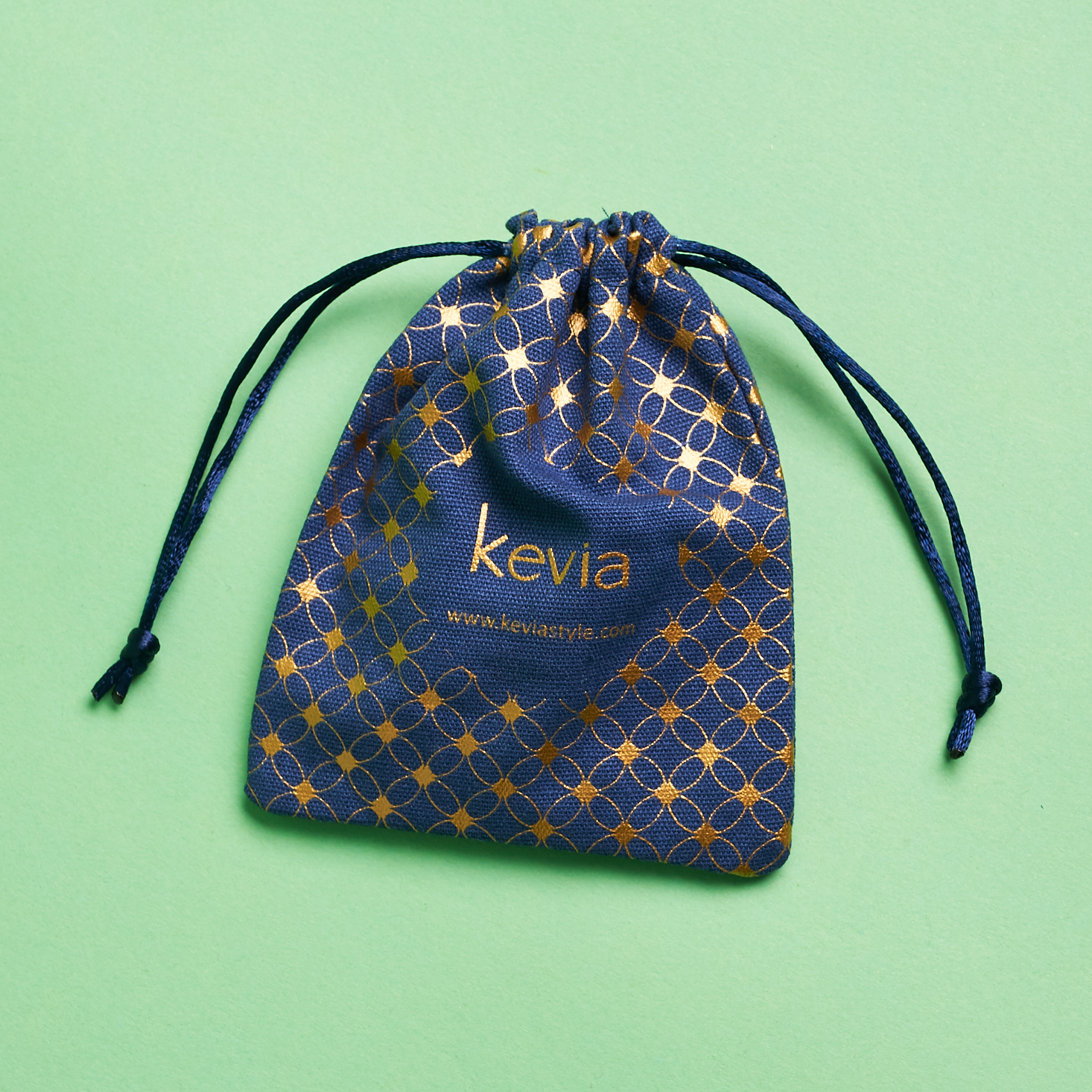 navy and gold drawstring pouch