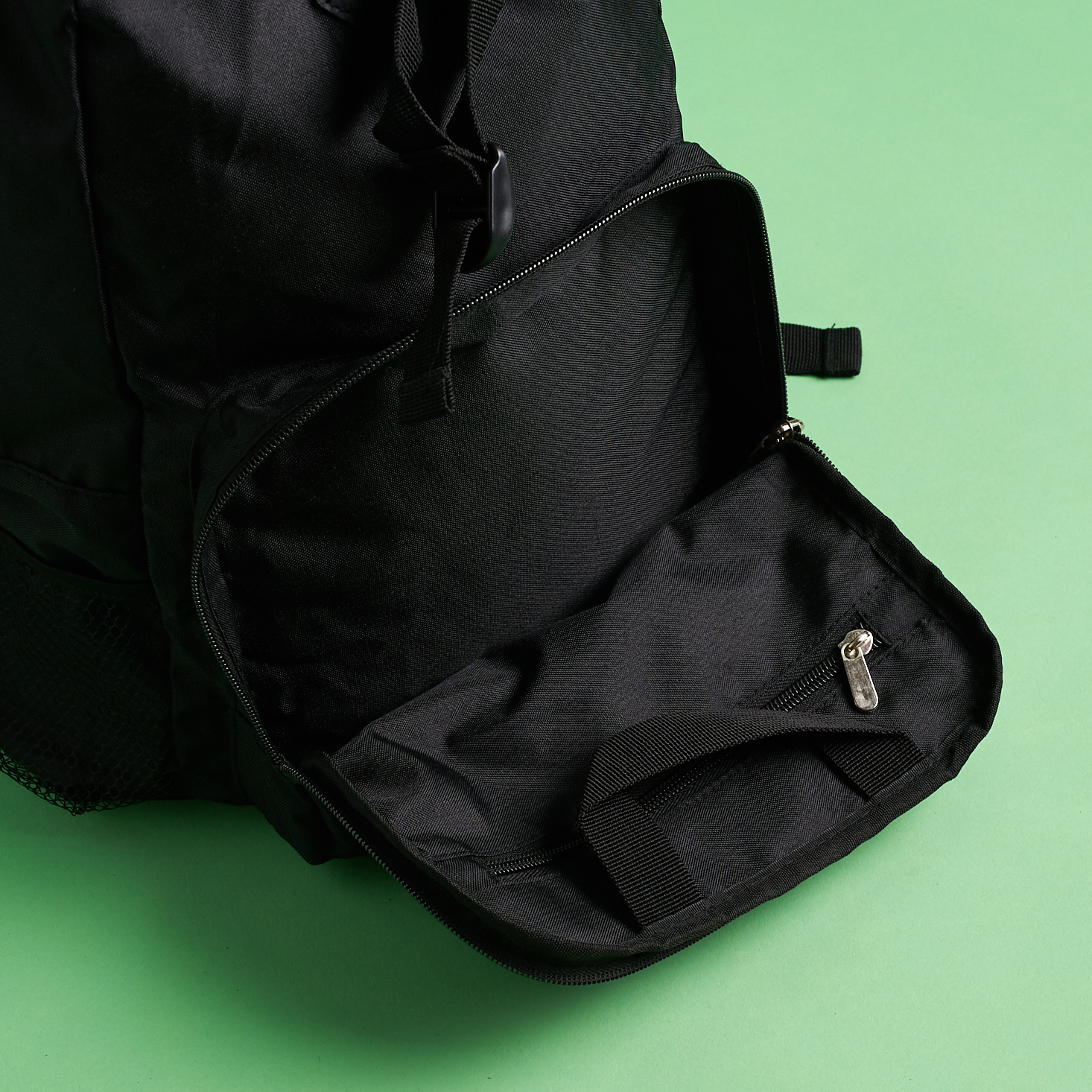 open front pocket of backpack