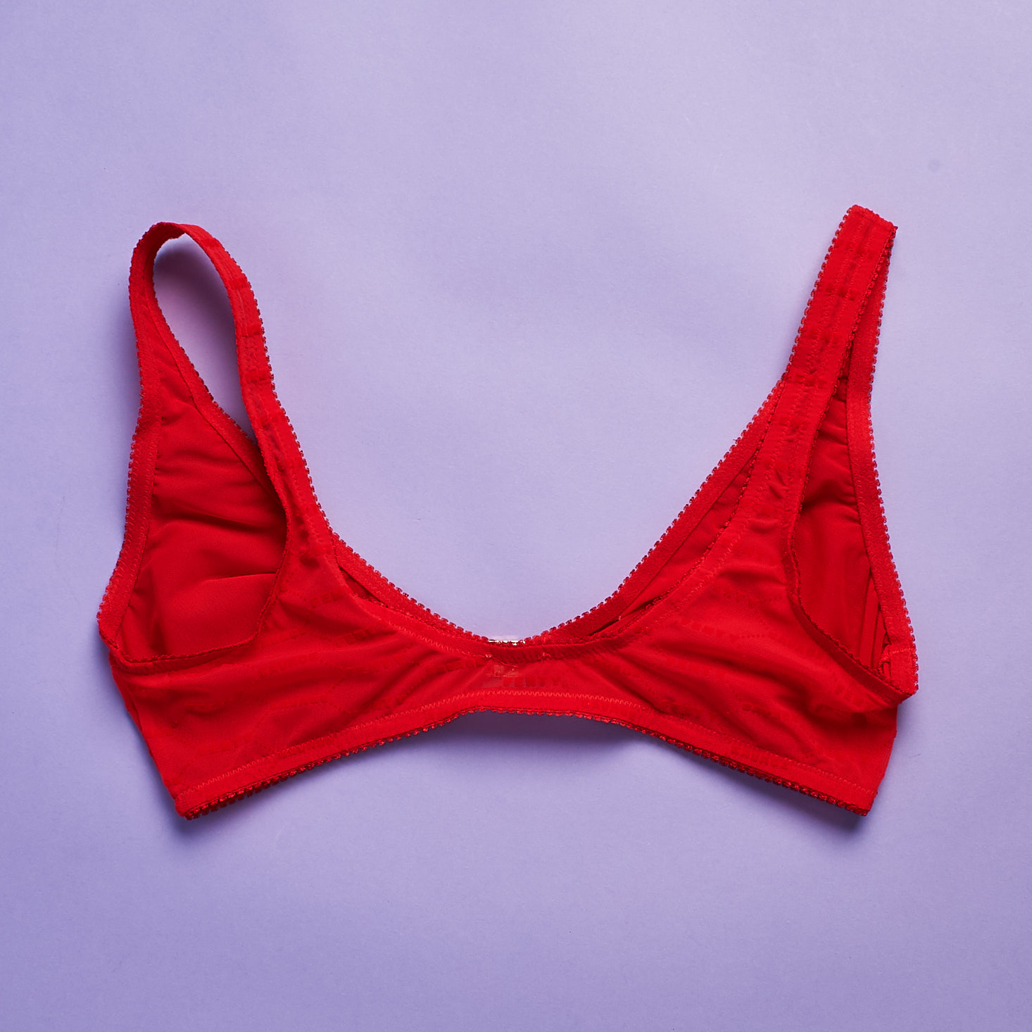 back of Flocked Logo Bralette in Goji Berry Red