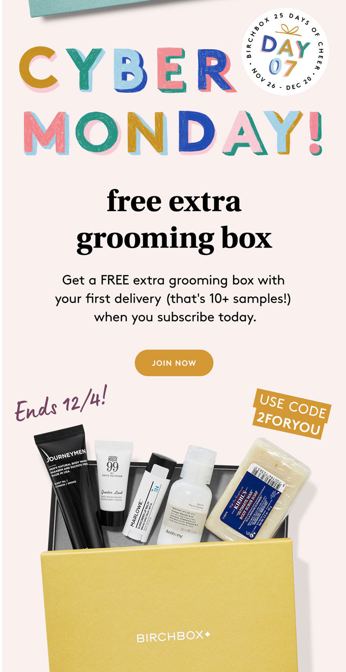 Birchbox Grooming Coupon – FREE Extra Grooming Box With Subscription