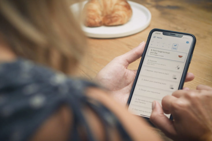 woman looking at noom app on her phone