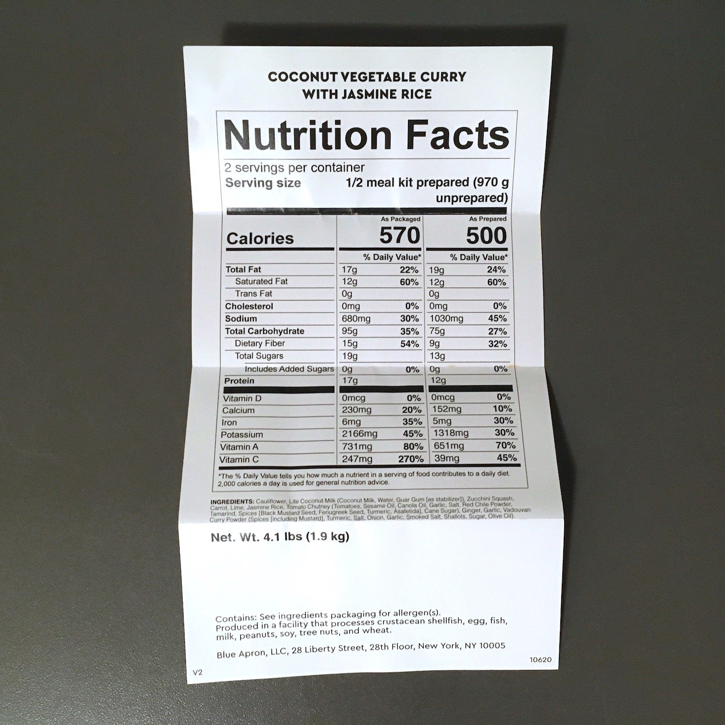 vegetable curry nutritional info