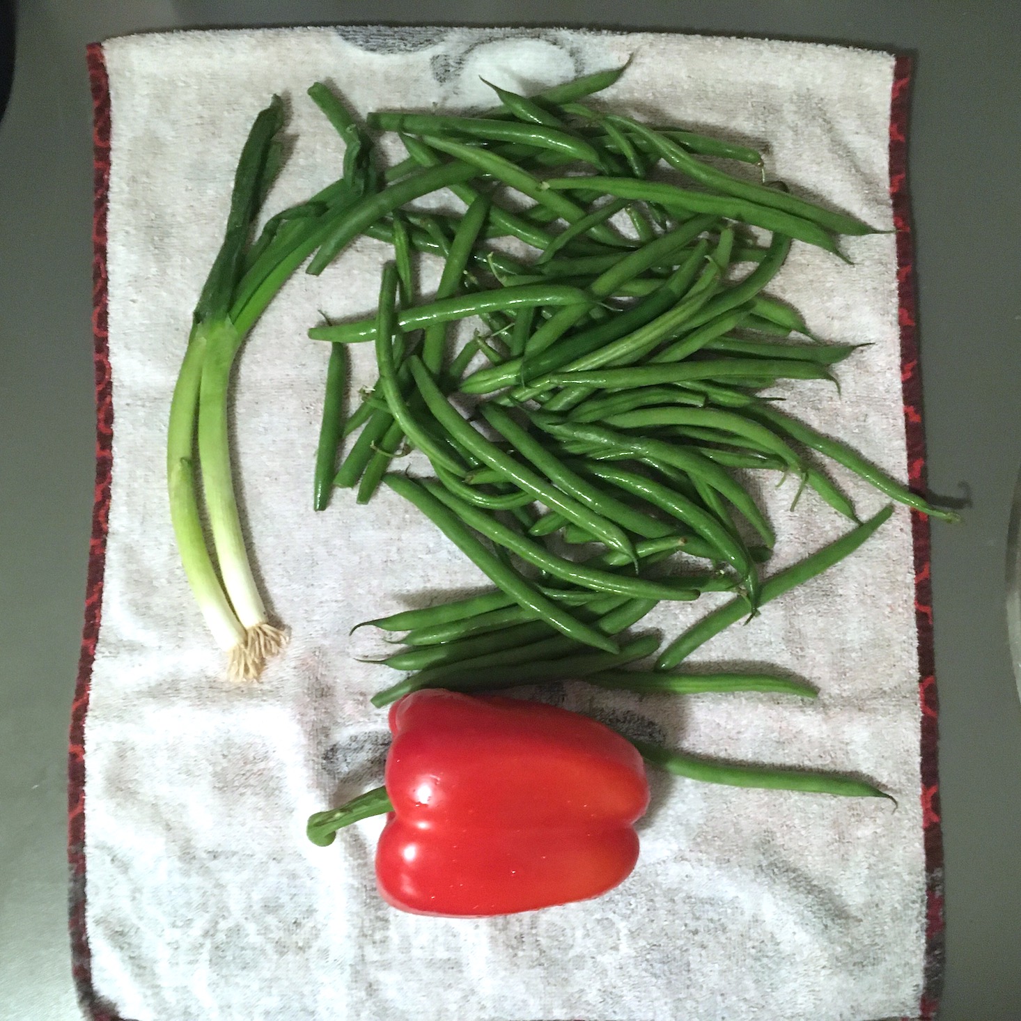 korean pork noodles produce cleaned on dish towel