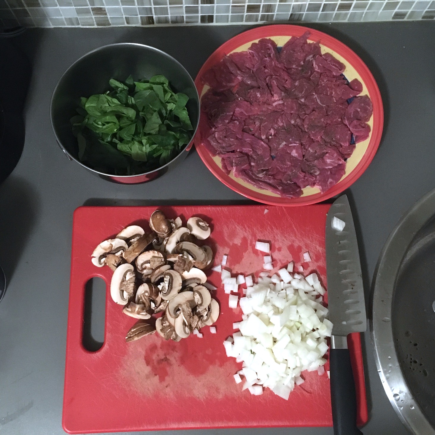 steak risotto prepped ingredients