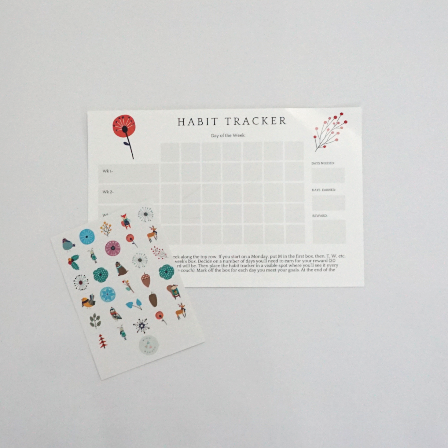 MindWander January 2020 habit tracker card and stickers