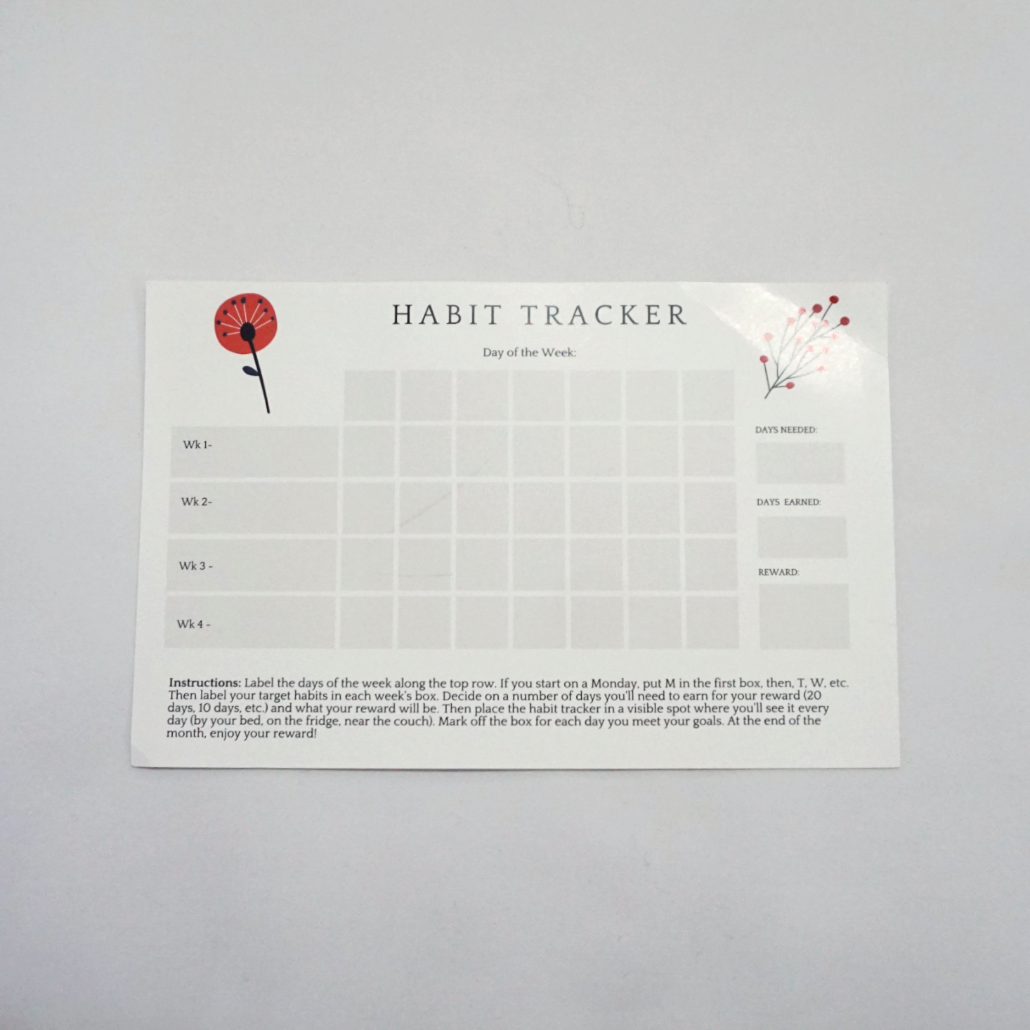 MindWander January 2020 habit tracker card