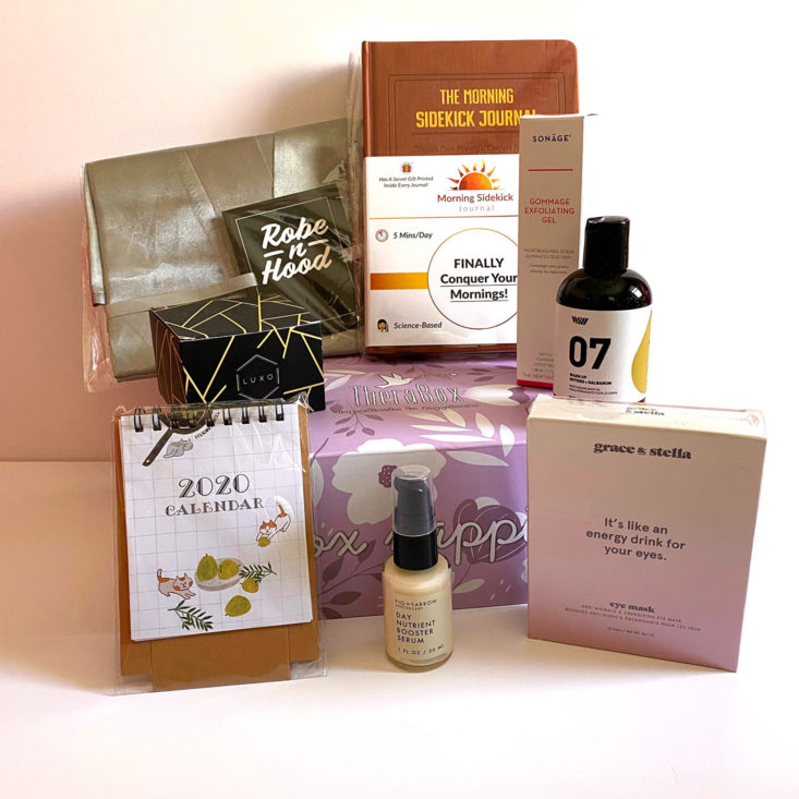 TheraBox unboxed to reveal self-care items.