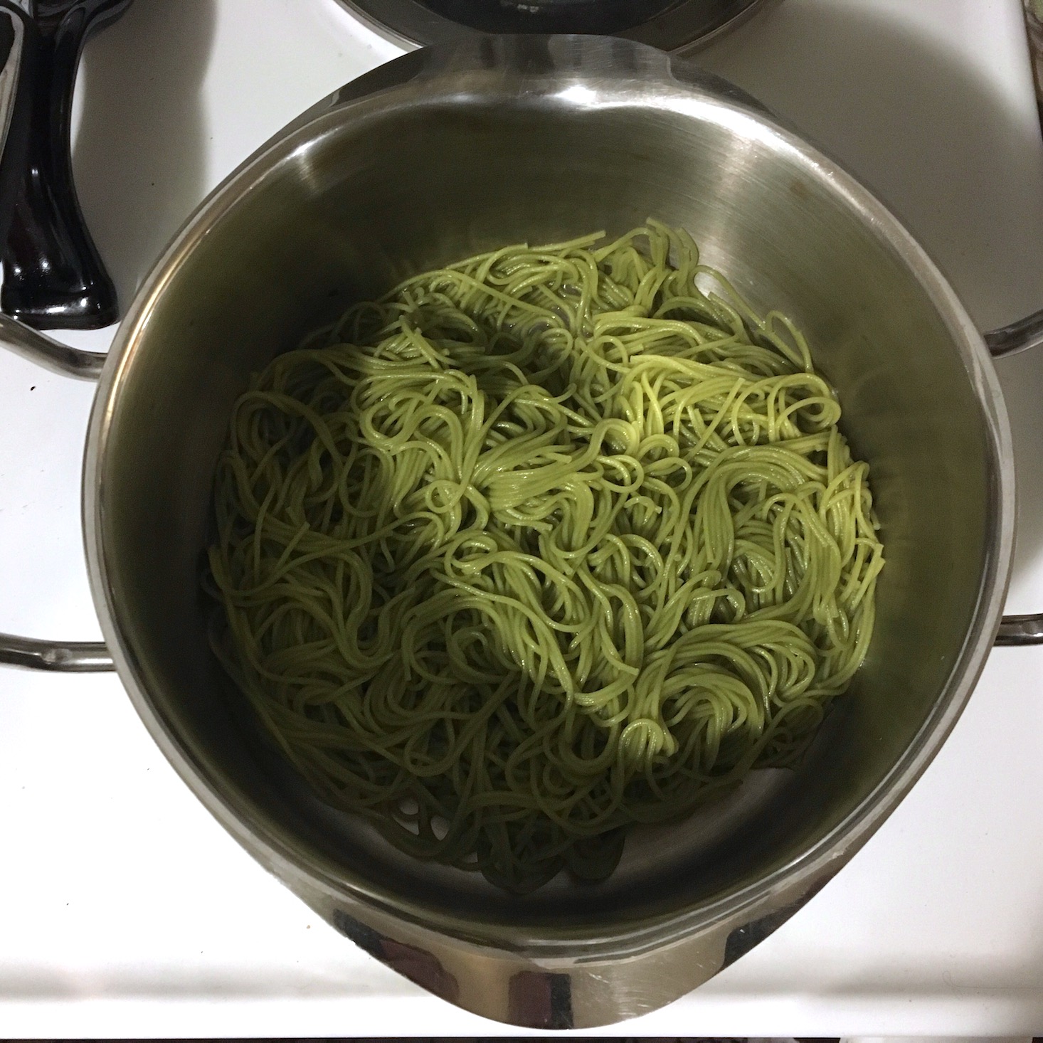 spinach somen in pot by itself