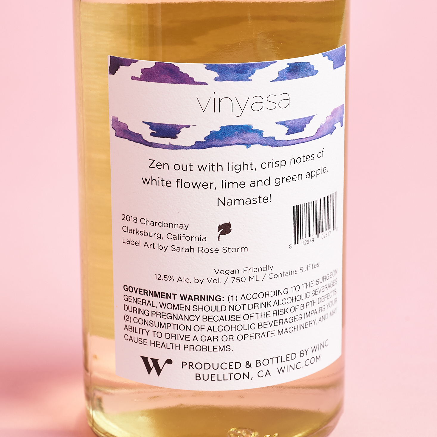 vinyasa chardonnay back label