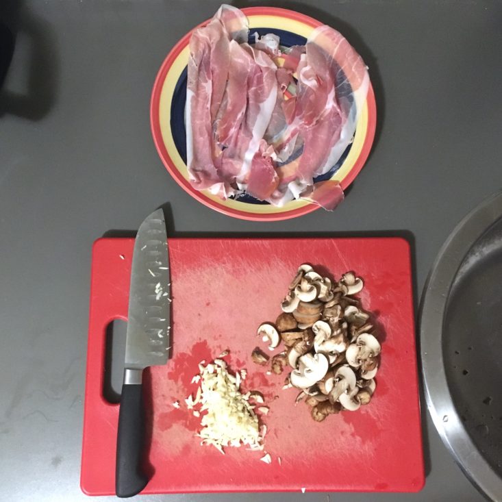 Blue Apron February 2020 - prosciutto and tomato pasta prep work