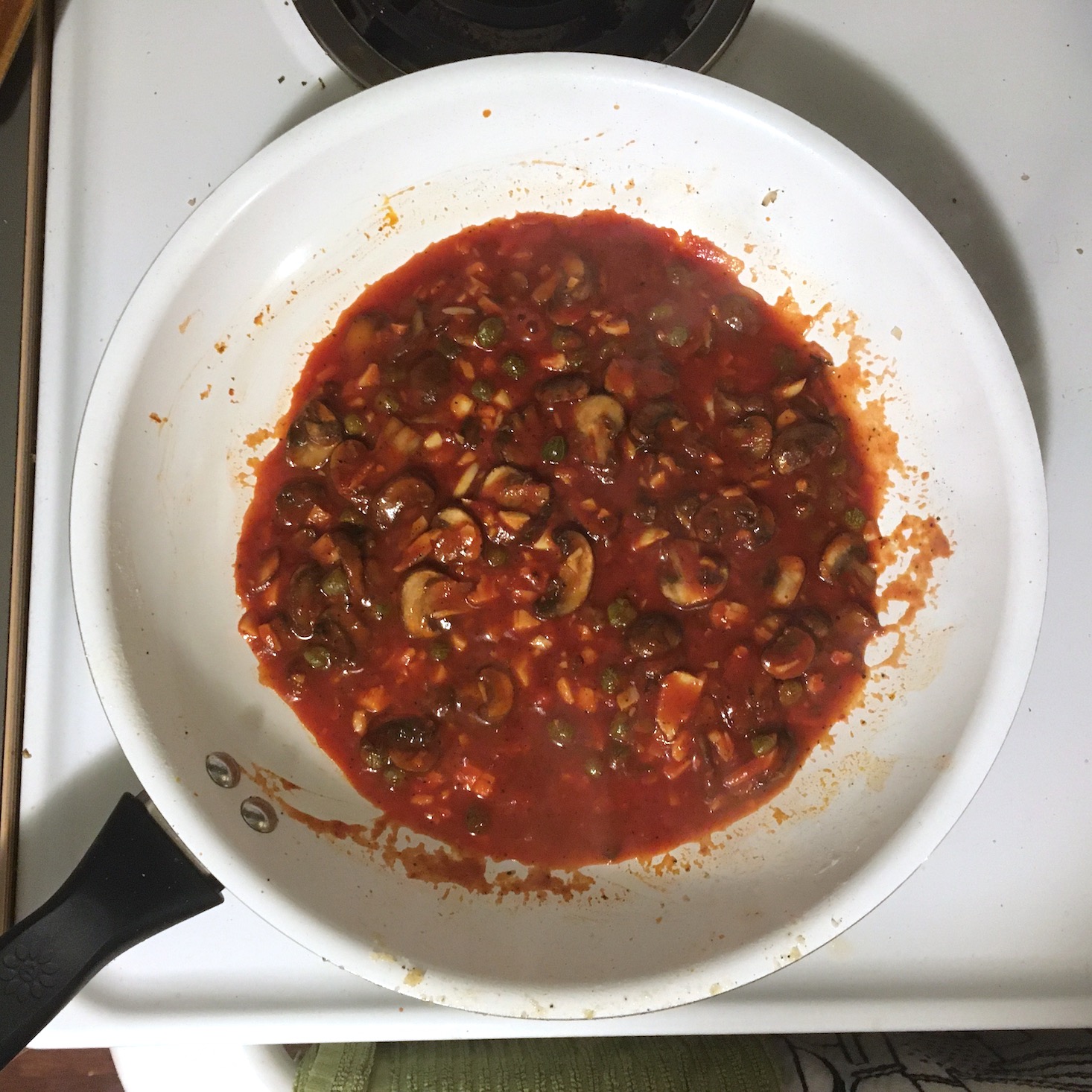 Blue Apron February 2020 - prosciutto and tomato pasta sauce formed in pan