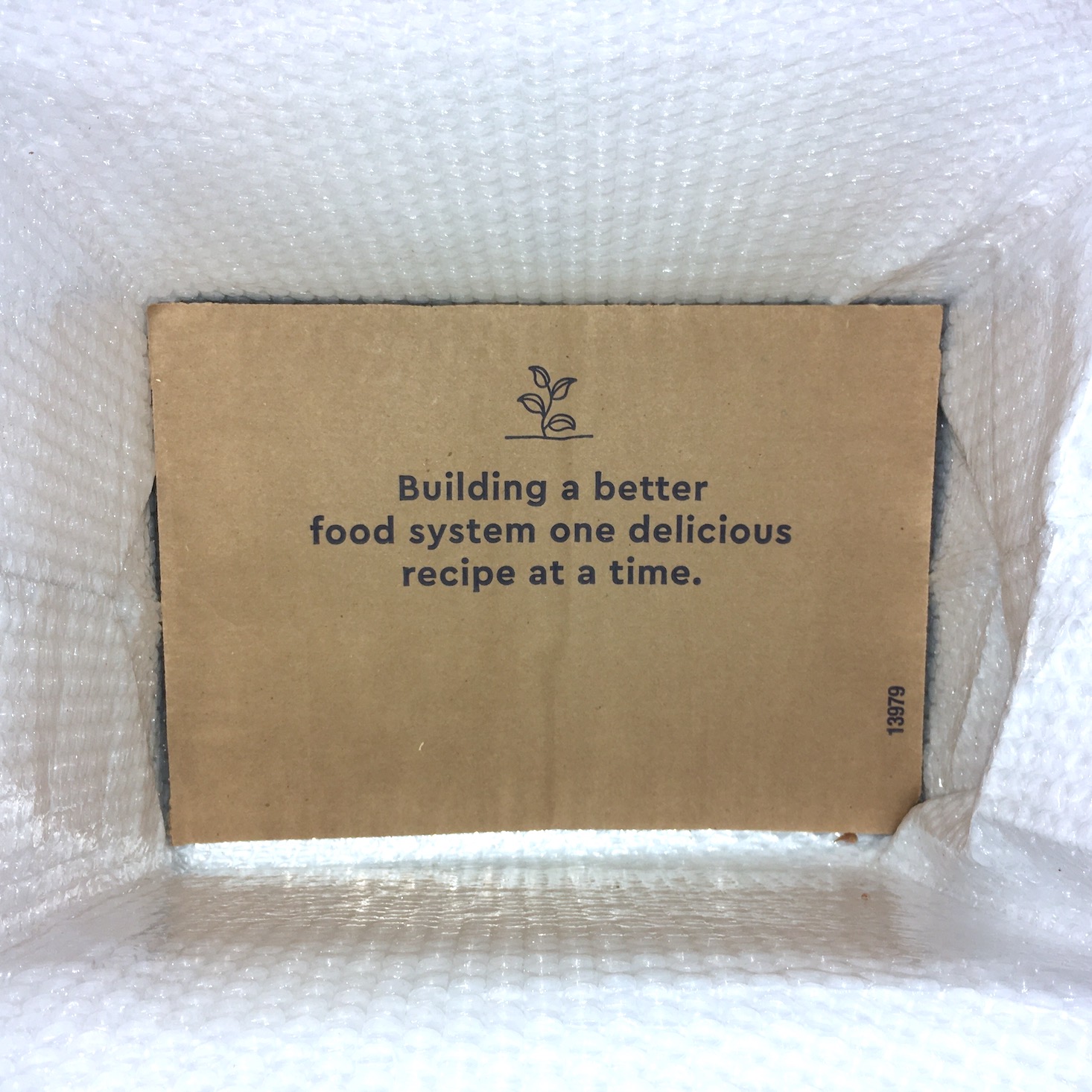 Blue Apron February 2020 - top view of box showing cardboard divider